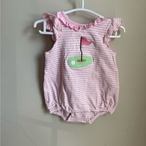 Pink Striped Baby Romper with Golf Design